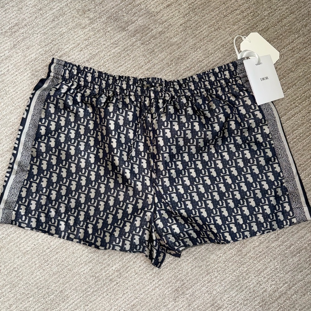 Dior Navy & Cream Monogram Jacquard Athletic Shorts